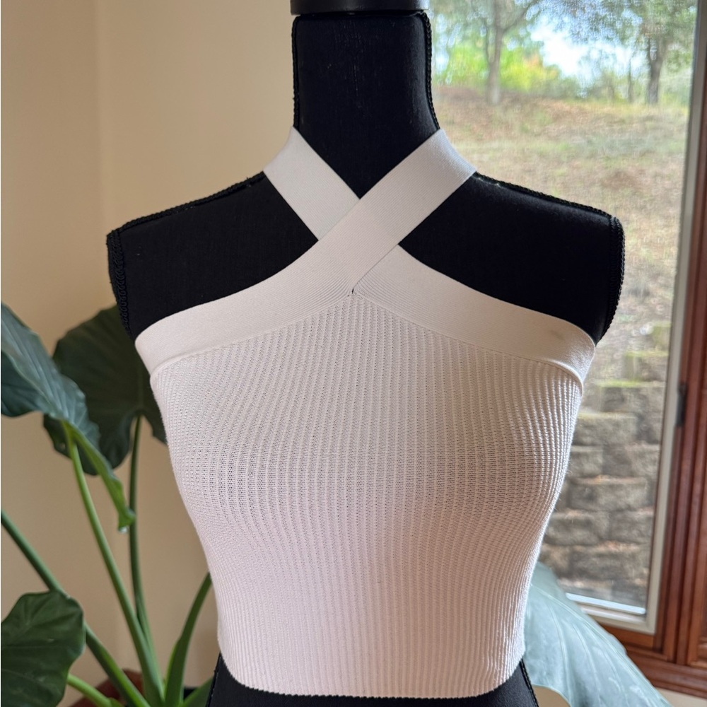 Quince White Cross-Neck Ribbed Crop Top